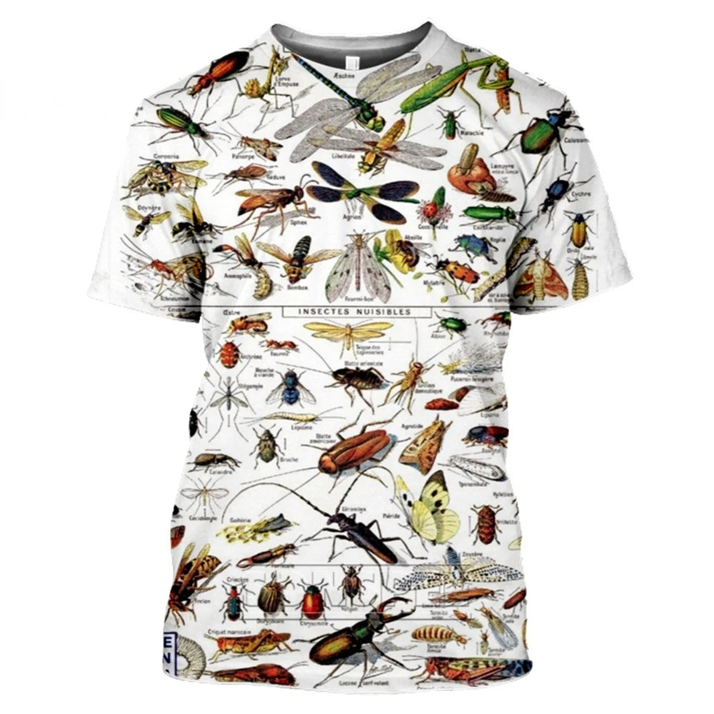 3D Bird Insect Print T-Shirt Short Sleeve Funny Streetwear Summer