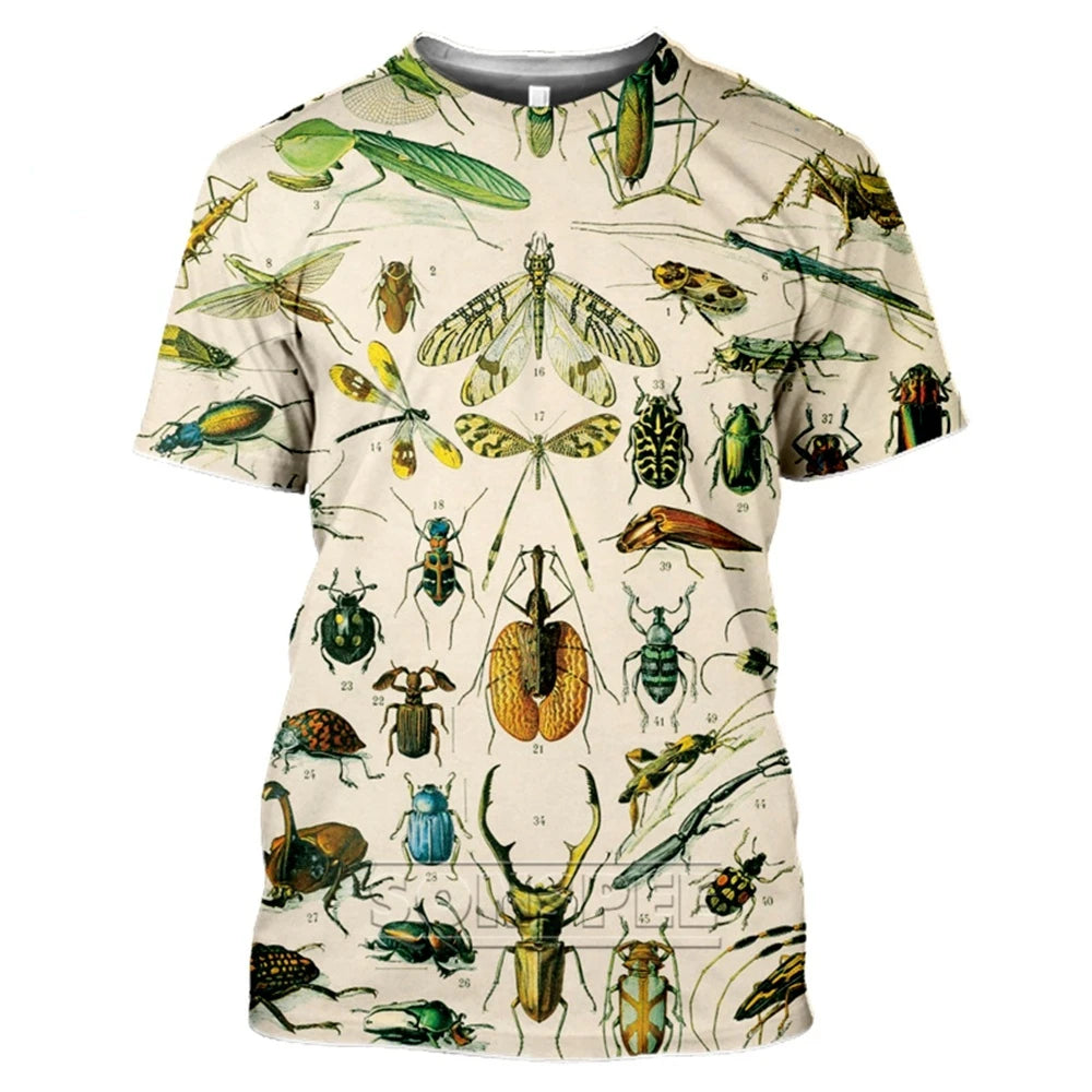 3D Bird Insect Print T-Shirt Short Sleeve Funny Streetwear Summer