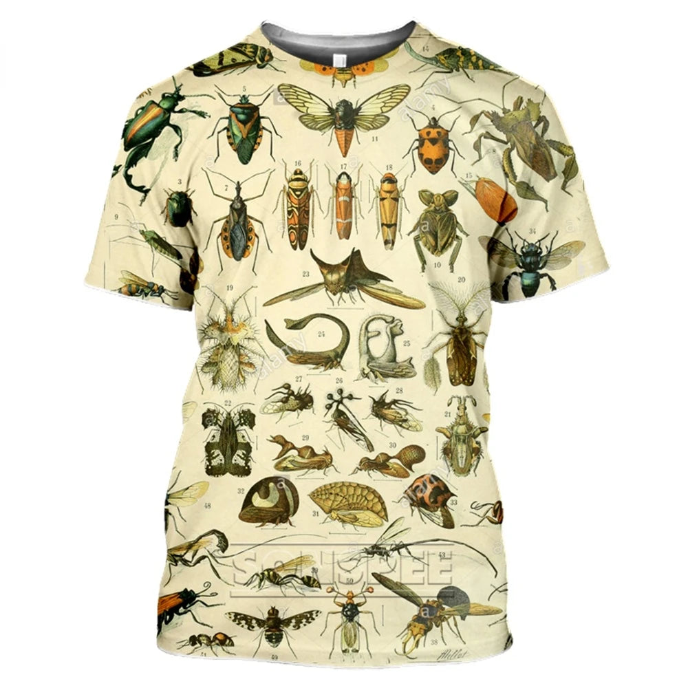 3D Bird Insect Print T-Shirt Short Sleeve Funny Streetwear Summer